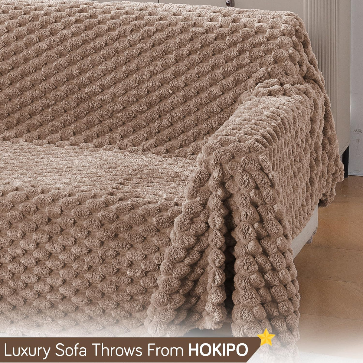 Luxury Rabbit Wool Plush Sofa Throw, Canvas Brown