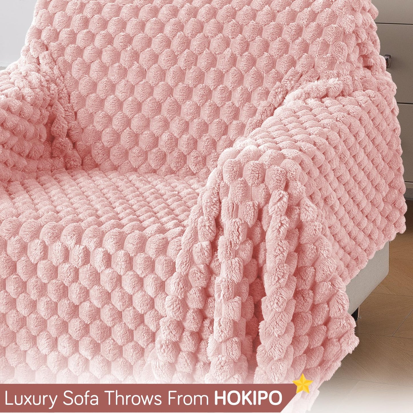 Luxury Rabbit Wool Plush Sofa Throw, Flamingo Pink