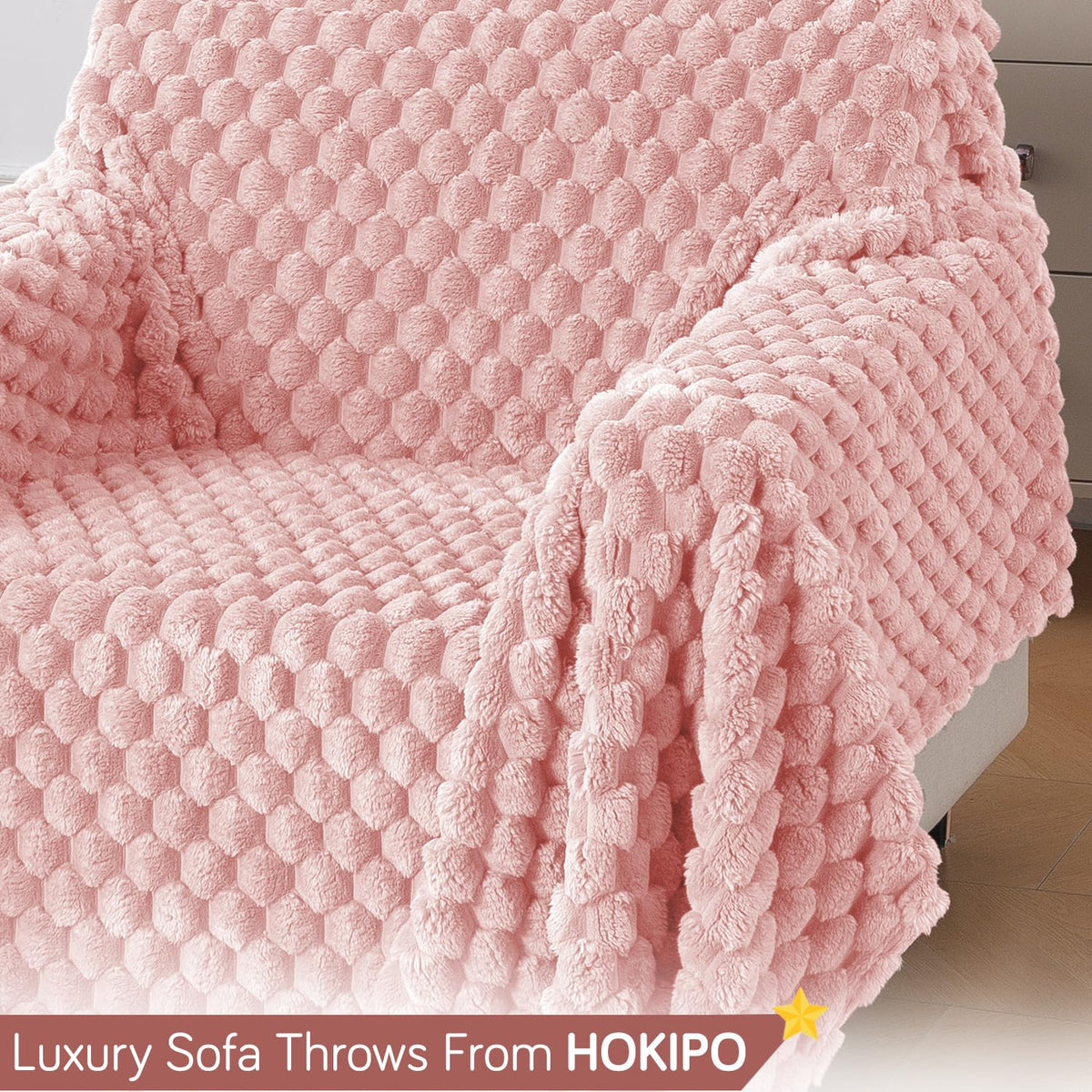 Luxury Rabbit Wool Plush Sofa Throw, Flamingo Pink