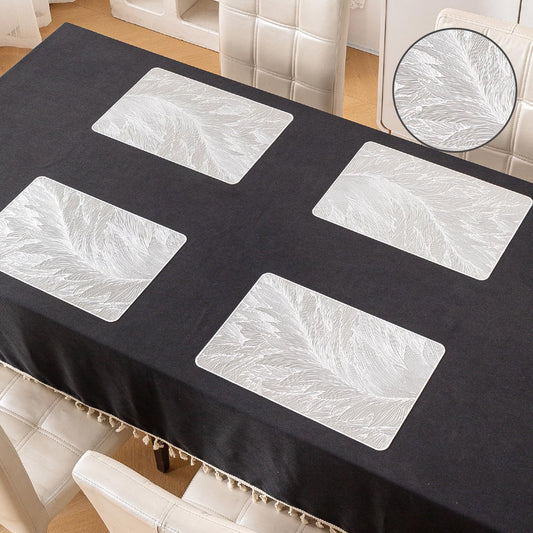 Metallic Glow Shining Mats for Dining Table, Cyad Leaves - Cool Silver