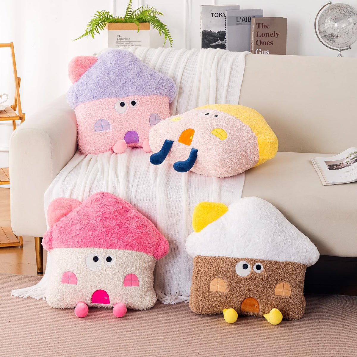 HOKIPO Mushroom House Shaped Cushion, 46 cm, Light Pink