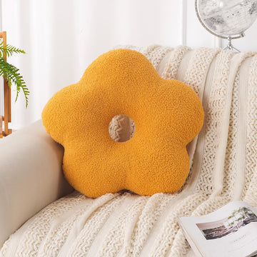 HOKIPO Flower Shaped Cushion for Sofa & Bed, 49 cm, Yellow