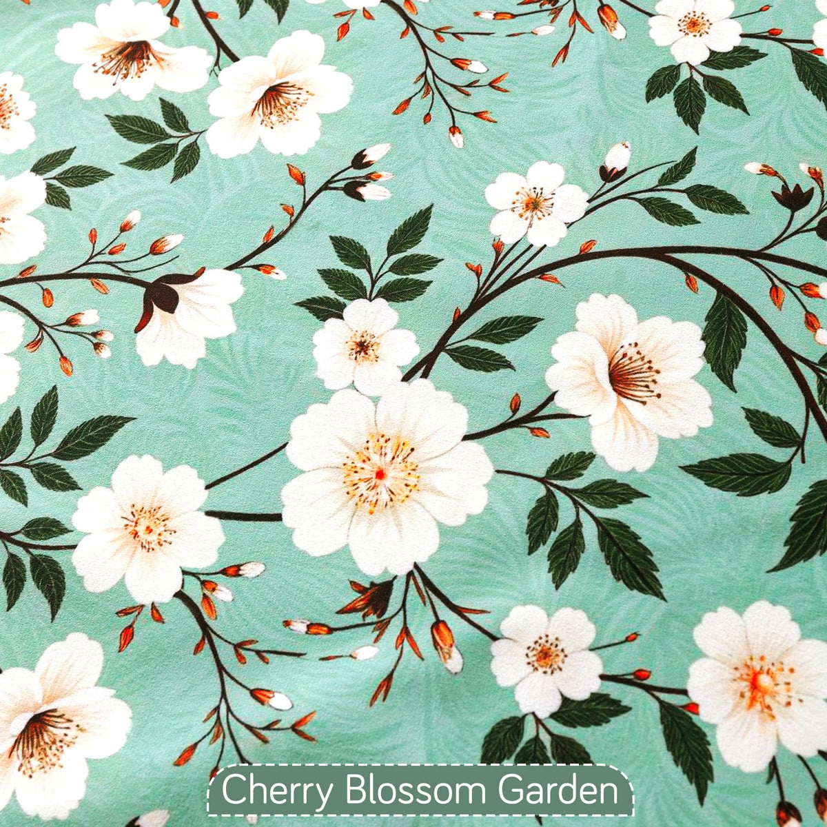 'Whispers of Nature' Series Holland Velvet Sofa Seat Mat with Tassel, Sage Floral Vine