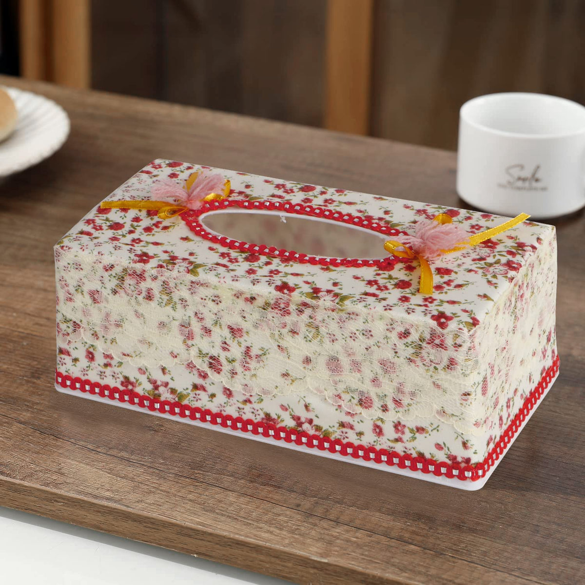 Plastic Tissue Paper Holder, Flower Red