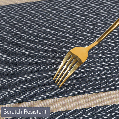 Chevron Stripes PVC Mats for Dining Table - Charcoal Blue