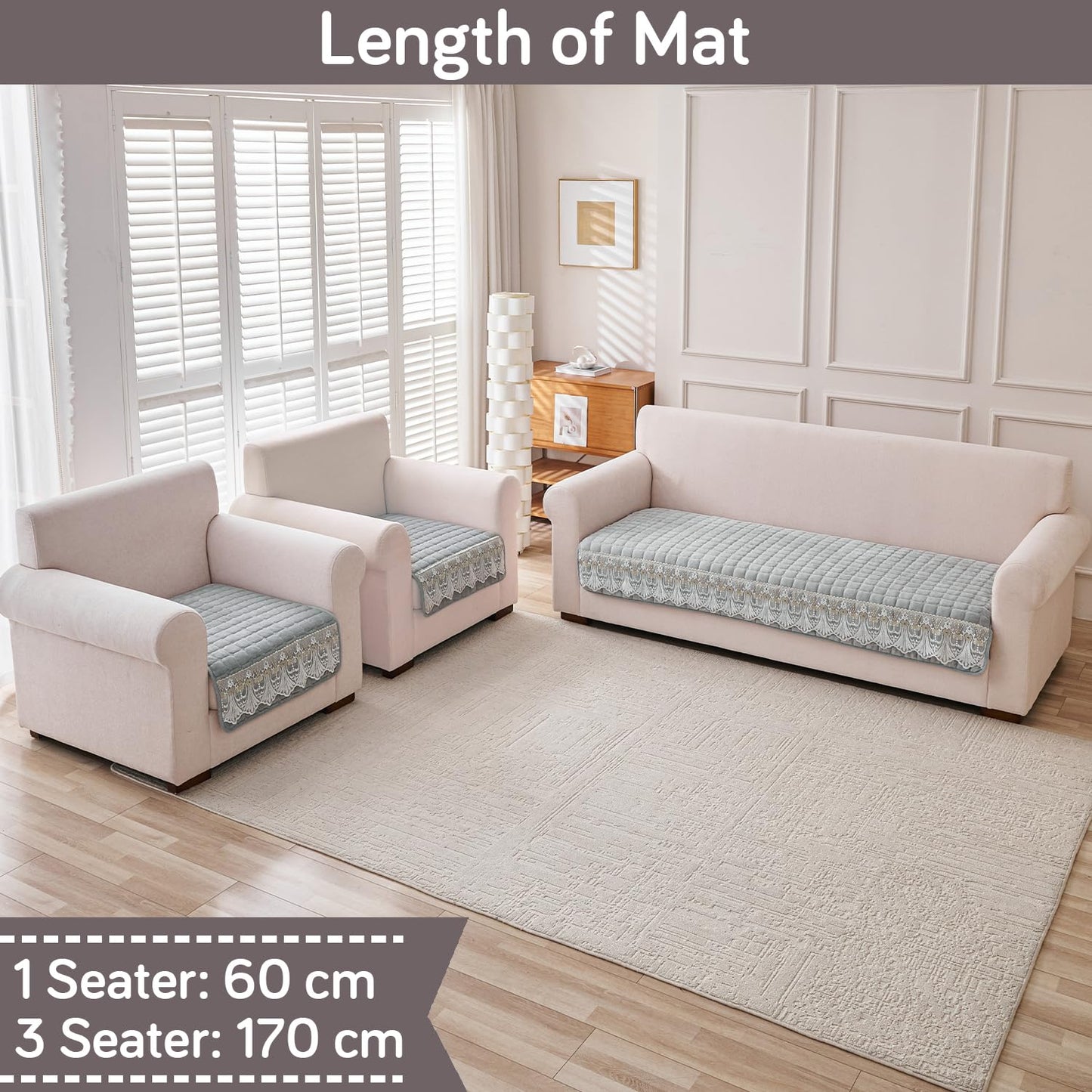 BelleLace Series Imperial Milk Velvet Sofa Cover Mat with Lace Design - Cloud Grey