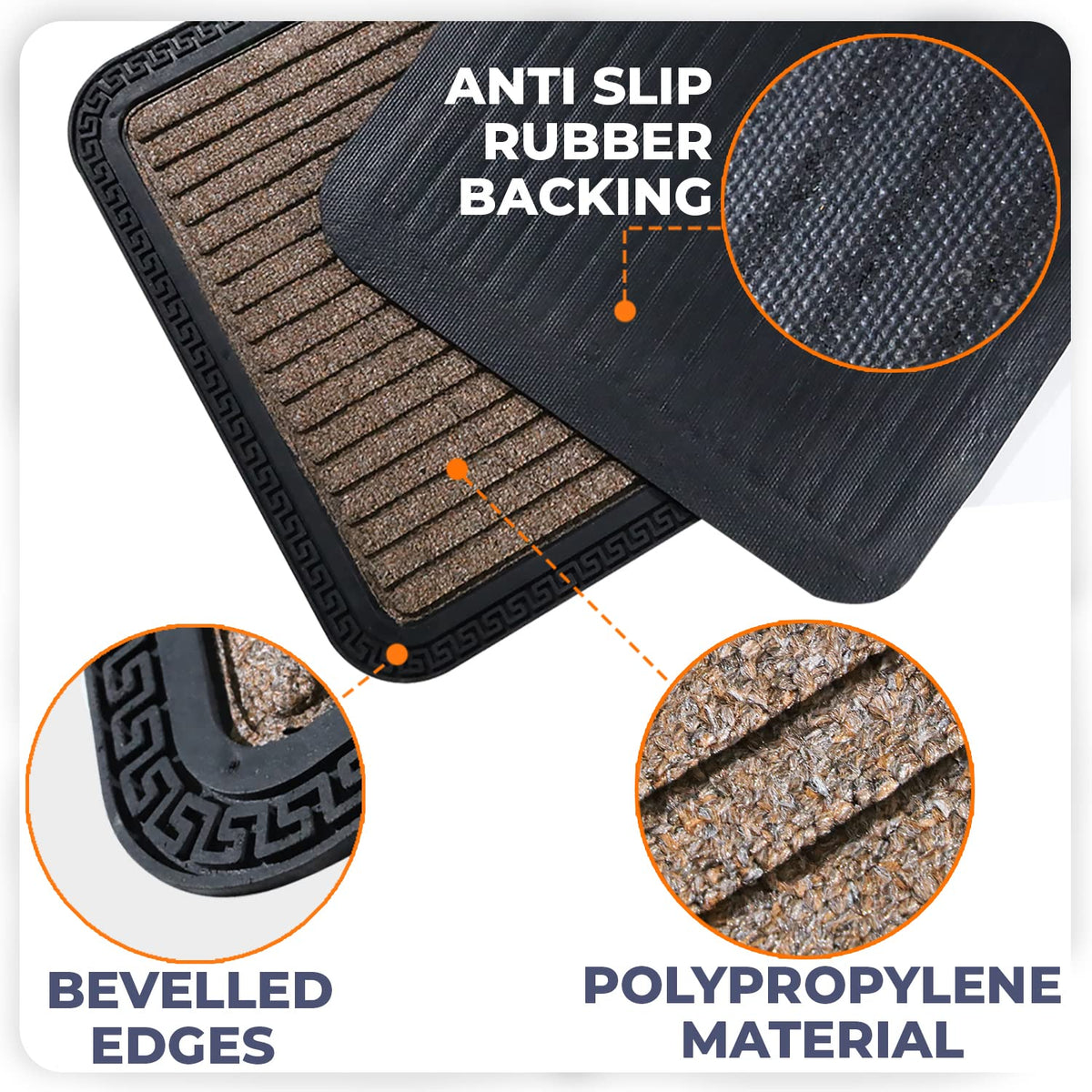 All Purpose Doormat with Rubber Backing, Thick mat for Outdoor and Indoor use, Brown