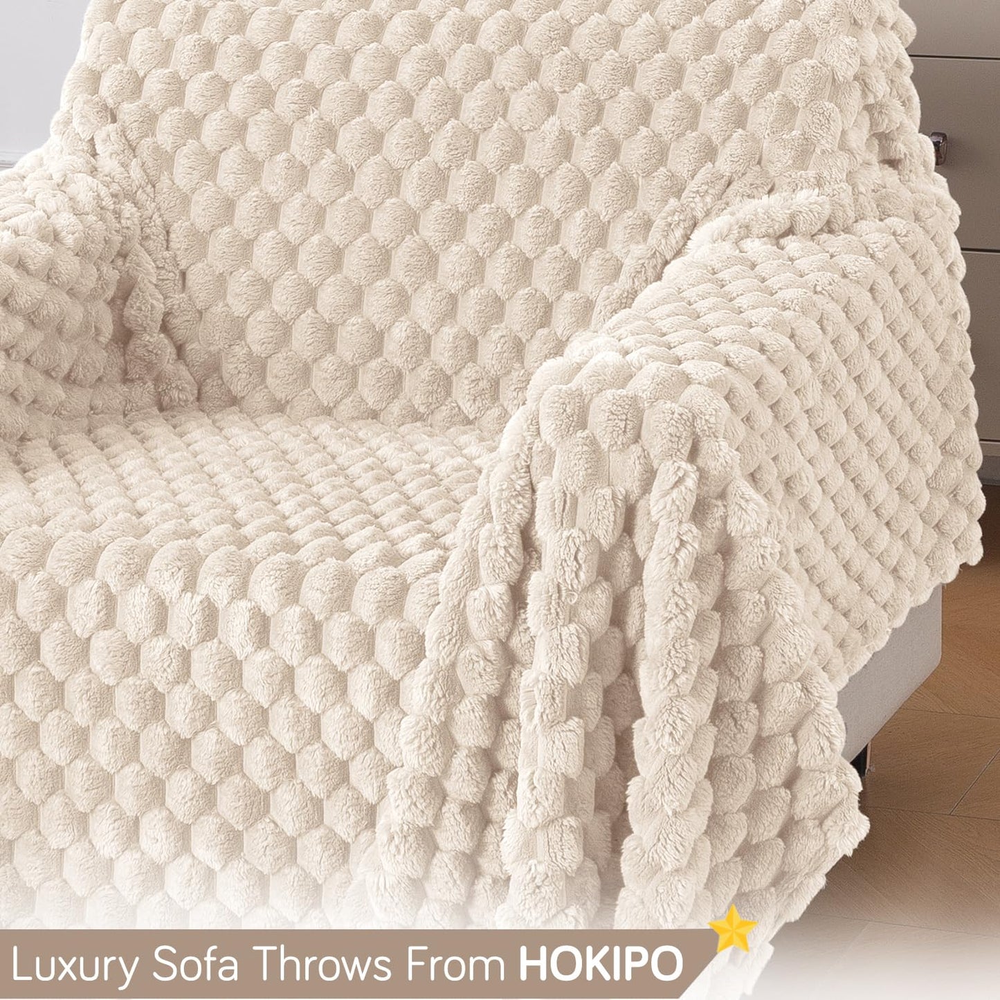 Luxury Rabbit Wool Plush Sofa Throw, Cream