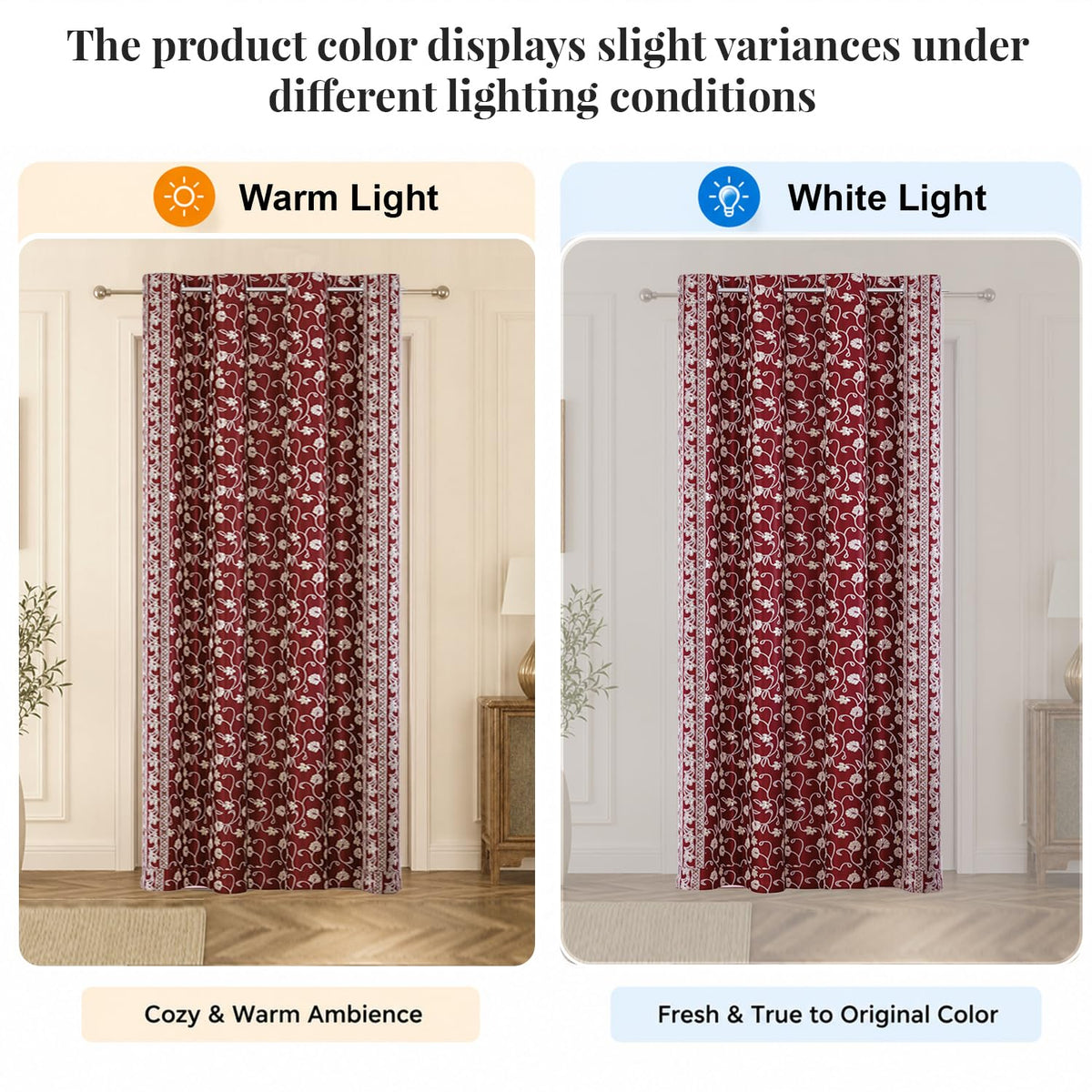 HOKIPO Shahi Bagh Eyelet Curtains, 7 Feet Long - Maroon - image 6