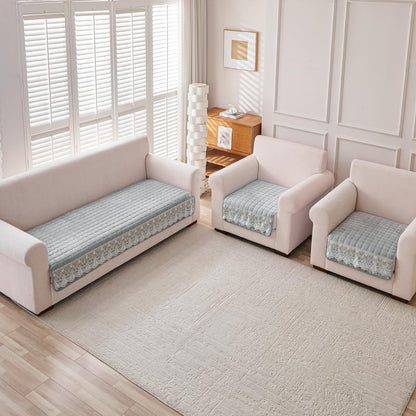 BelleLace Series Imperial Milk Velvet Sofa Cover Mat with Lace Design - Cloud Grey