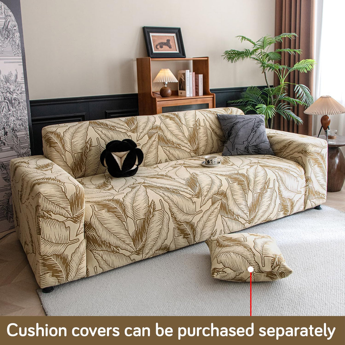 Dual Tone Knitting Jacquard Sofa Cover 1/2/3 Seater Fully Covered - Beige