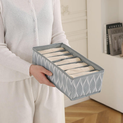 Lingerie Organizer for Women – Bra Organizer for Wardrobe & Drawers | Foldable Innerwear Organiser for Bras, Camisoles | Non-Woven Fabric, Grey leaves