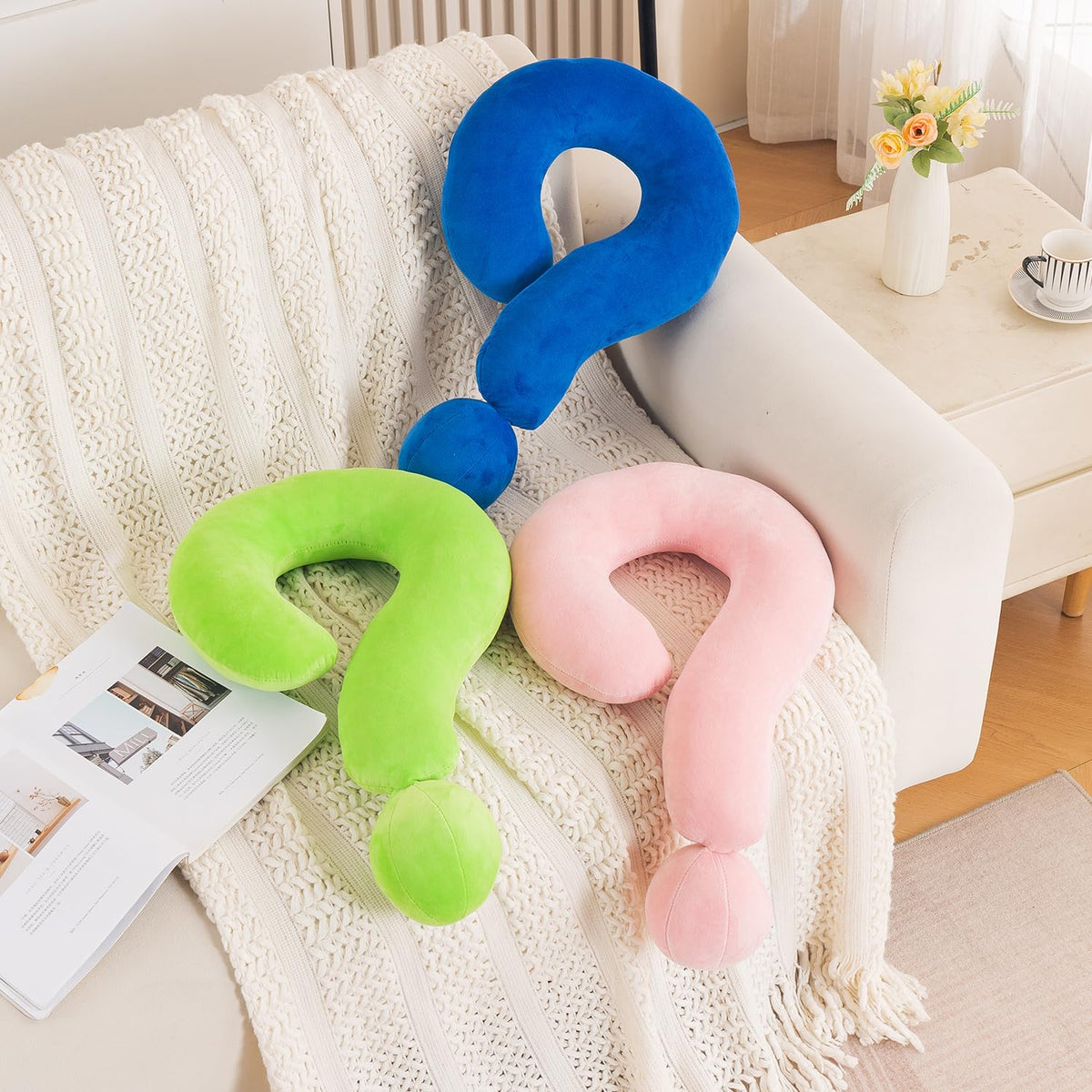 HOKIPO Small Question Mark Neck Pillow for Travel & Home, Green