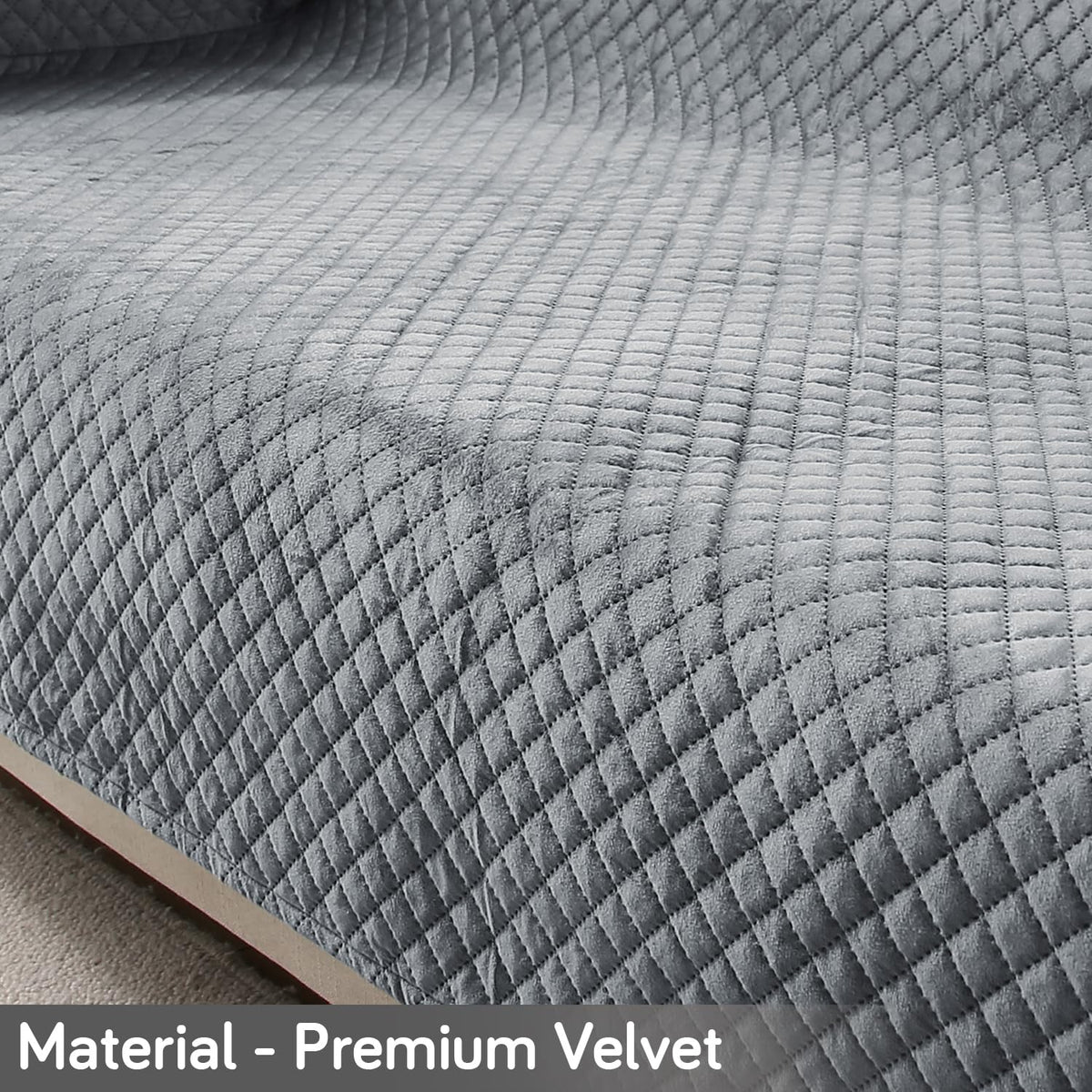 Quilted Velvet Sofa Cover Mat with Side Pockets, Pet Friendly, Fossil Grey