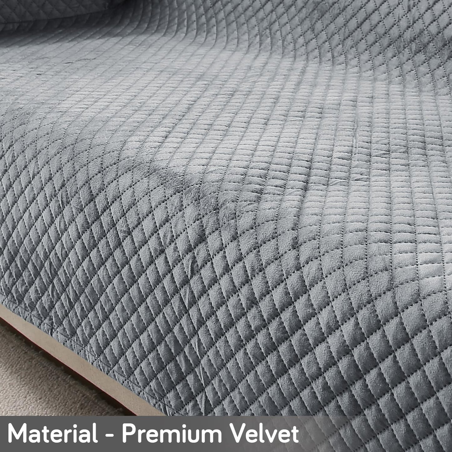 Quilted Velvet Sofa Cover Mat with Side Pockets, Pet Friendly, Fossil Grey