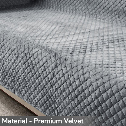 Quilted Velvet Sofa Cover Mat with Side Pockets, Pet Friendly, Fossil Grey