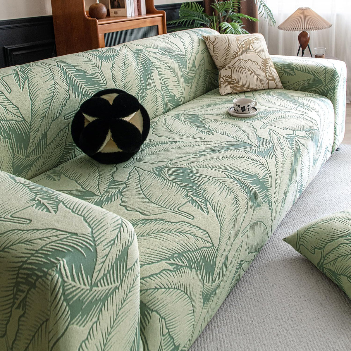 Dual Tone Knitting Jacquard Sofa Cover 1/2/3 Seater Fully Covered - Creamish Pale Green