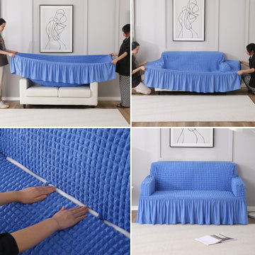 How to put Sky Blue stretchable Turkish Bubble frill sofa cover guide