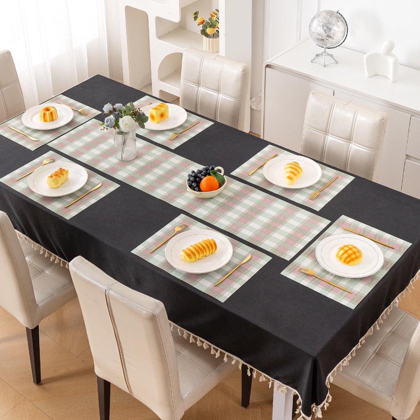 Classic Checks PVC Washable Mats for Dining Table - Mint Green