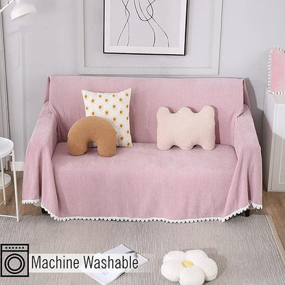 Buy Pink colour chenille sofa throw in size 180(D)x180(L) for one seater, 180(D)x230(L) for two seater, 180(D)x300(L) for 3 seater
