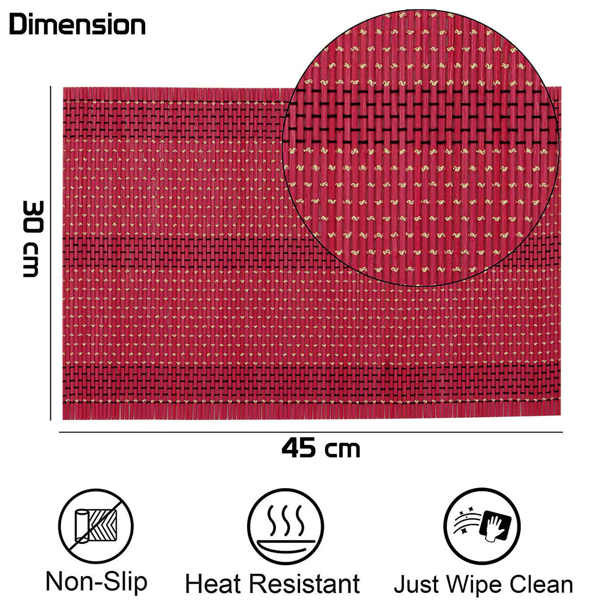 Buy raspberry red colour bamboo 45x30 cm table mats | Hokipo