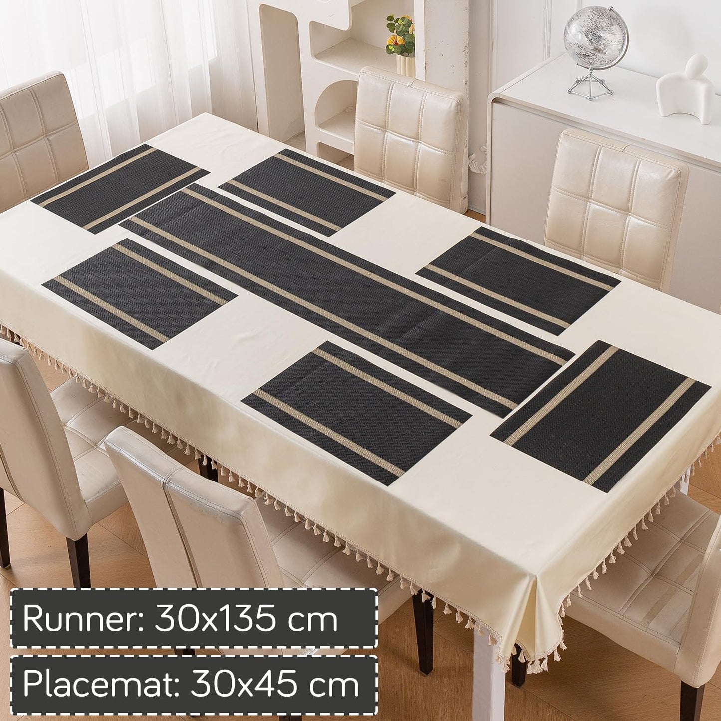 Chevron Stripes PVC Mats for Dining Table - Jet Black