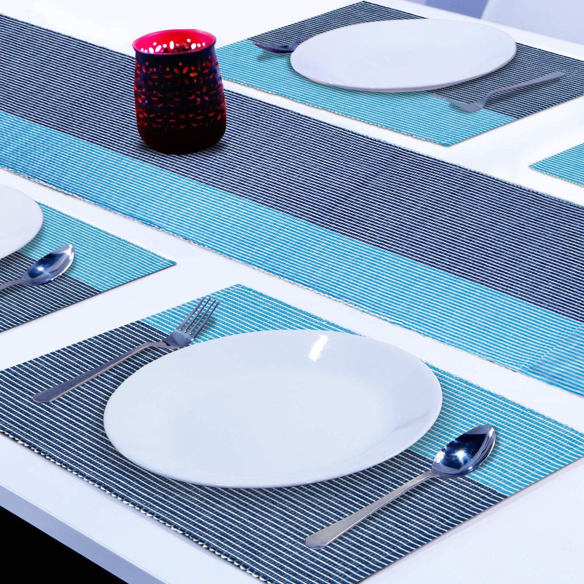 Ribbed Cotton Heat Resistant Dining Table Mat, Sky Blue