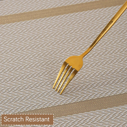 Chevron Stripes PVC Mats for Dining Table - Warm White