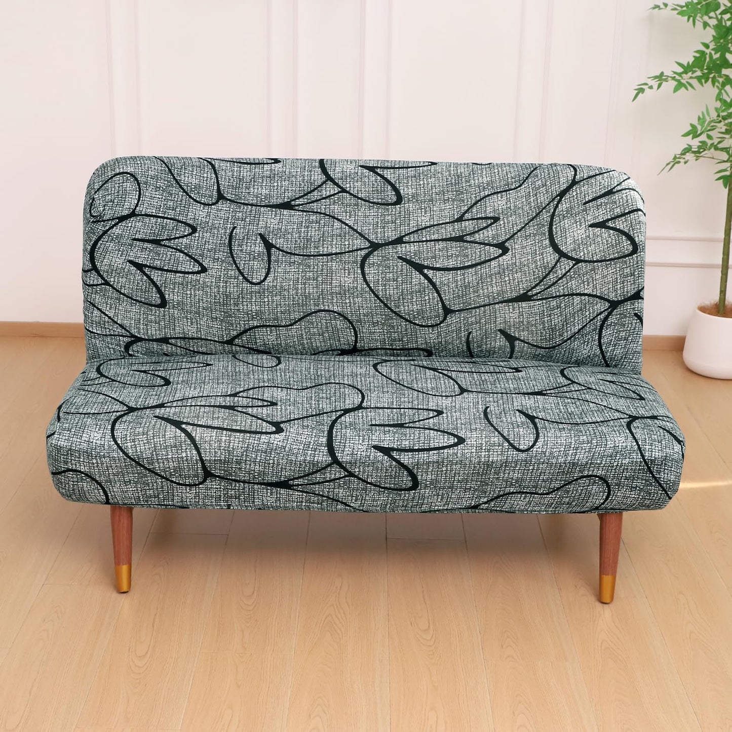 Elira Series Stretchable Elastic Armless Sofa Cover – 140 GSM, Futon Slipcover, Easy Fit, Intense Grey Abstract Floral