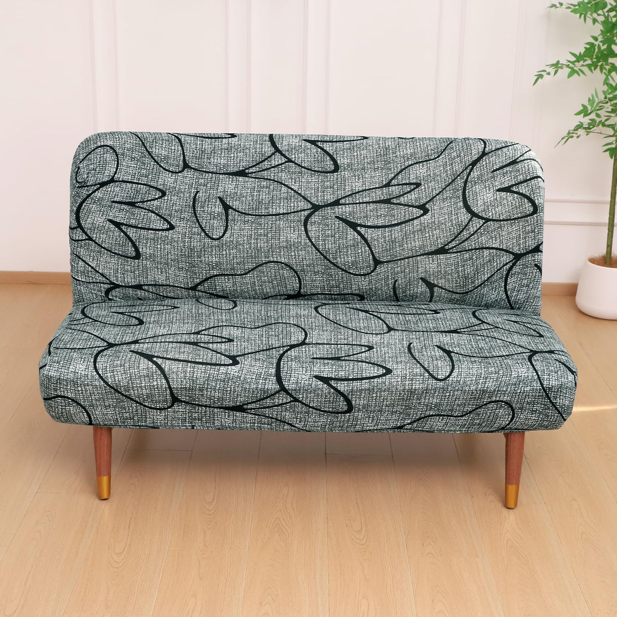 Buy Intense Grey Abstract Floral Printed Stretchable Armless Sofa Cover - HOKIPO