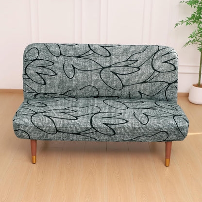 Elira Series Stretchable Elastic Armless Sofa Cover – 140 GSM, Futon Slipcover, Easy Fit, Intense Grey Abstract Floral