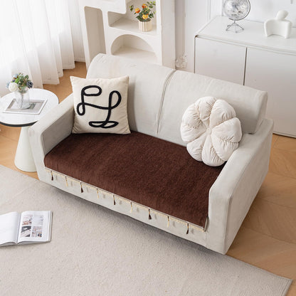 Serenity Tassel Chenille Sofa Cover with Tassel – Chestnut Luxe