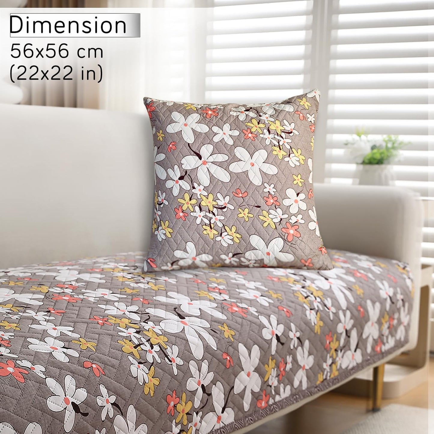 Printed Quilted Sofa Cushion Cover Pack of 2, Pastel Brown Sandwort Flower