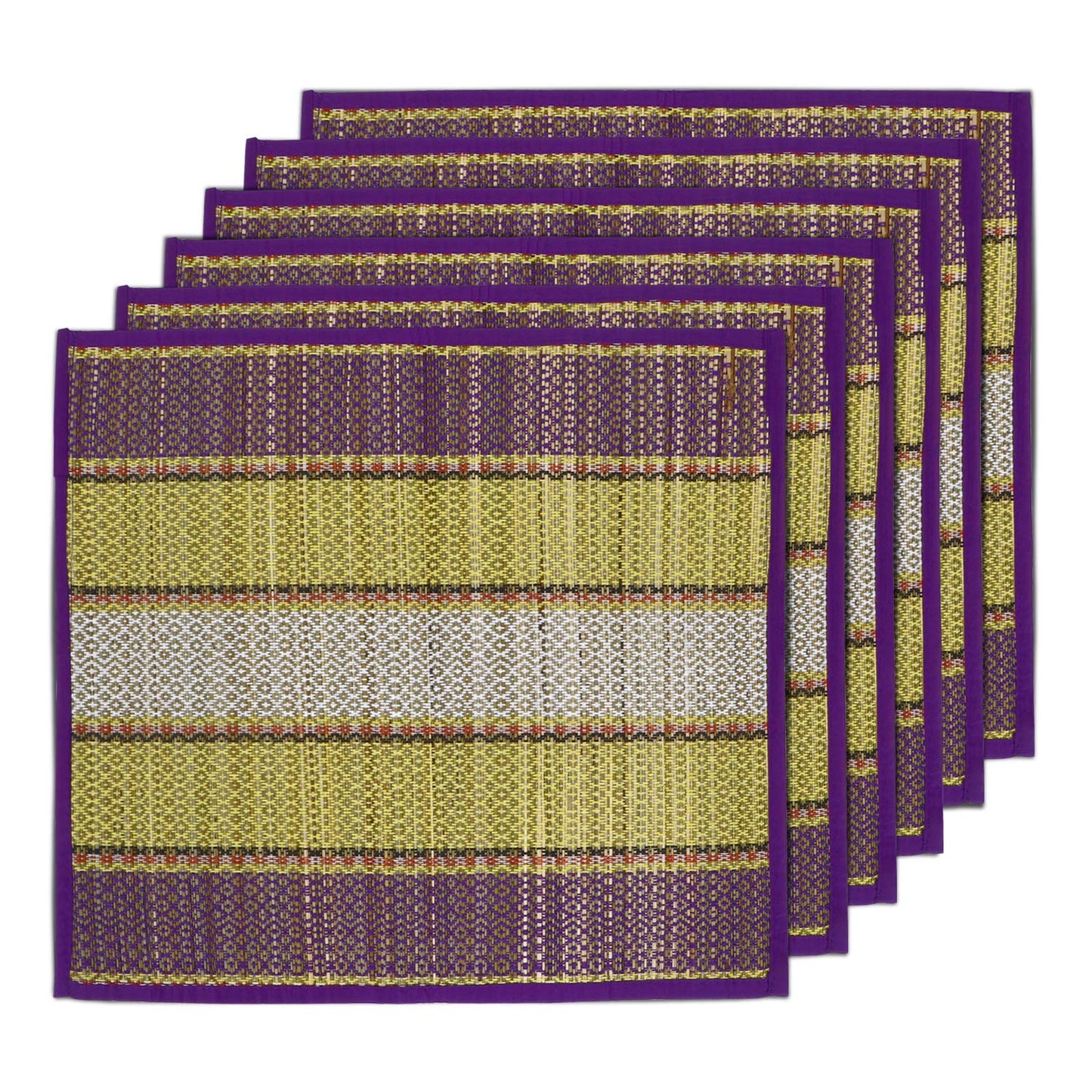 Natural River Grass Handcrafted Pooja Floor Mats/Meditation Prayer Mat/Sittting Mat/Aasan Mat Chatai for Pack of 2/4/6/8, Purple