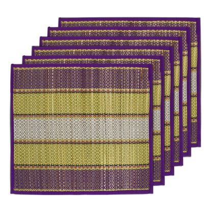 Natural River Grass Handcrafted Pooja Floor Mats/Meditation Prayer Mat/Sittting Mat/Aasan Mat Chatai for Pack of 2/4/6/8, Purple