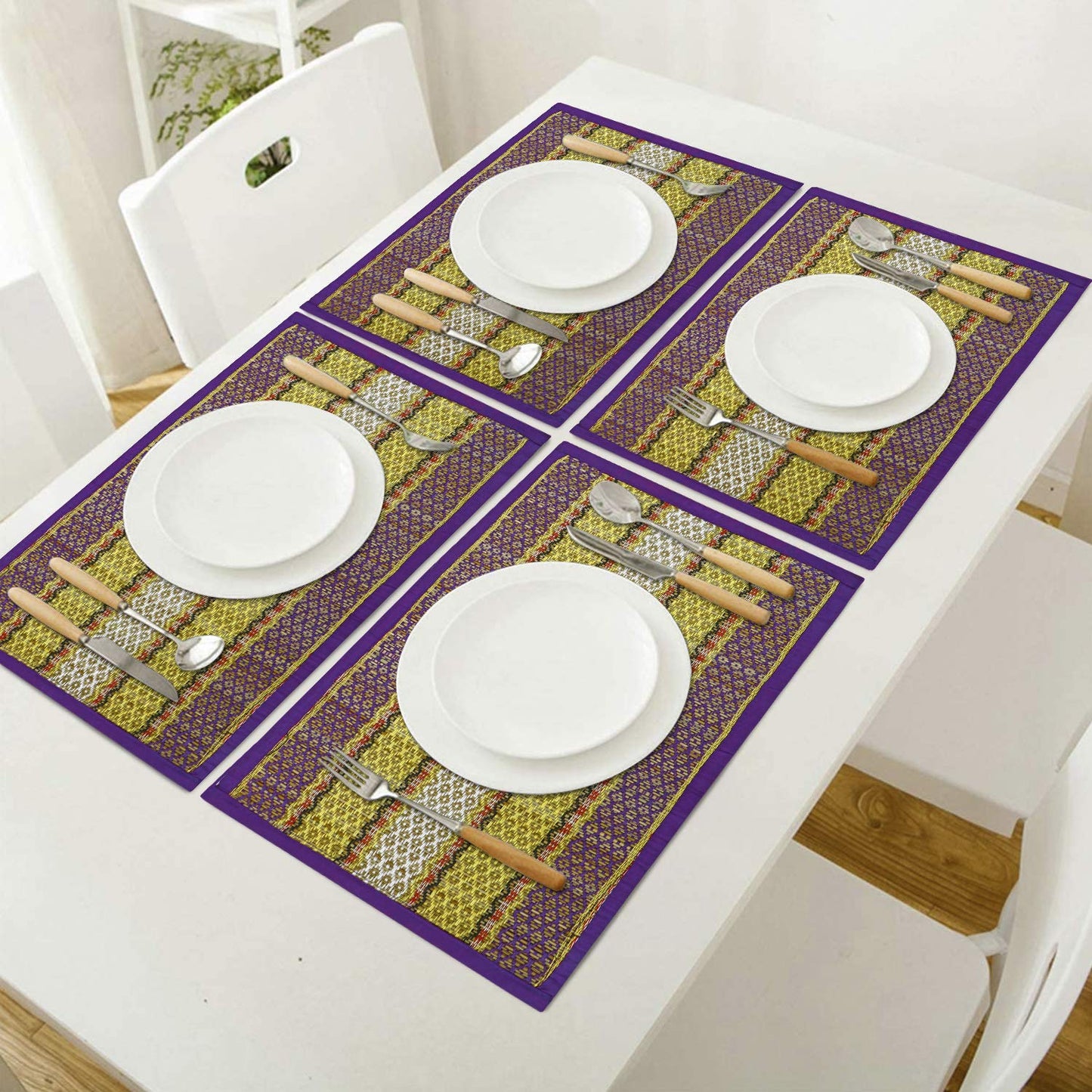 Handmade Madurkathi River Grass Dining Table Mats, Purple