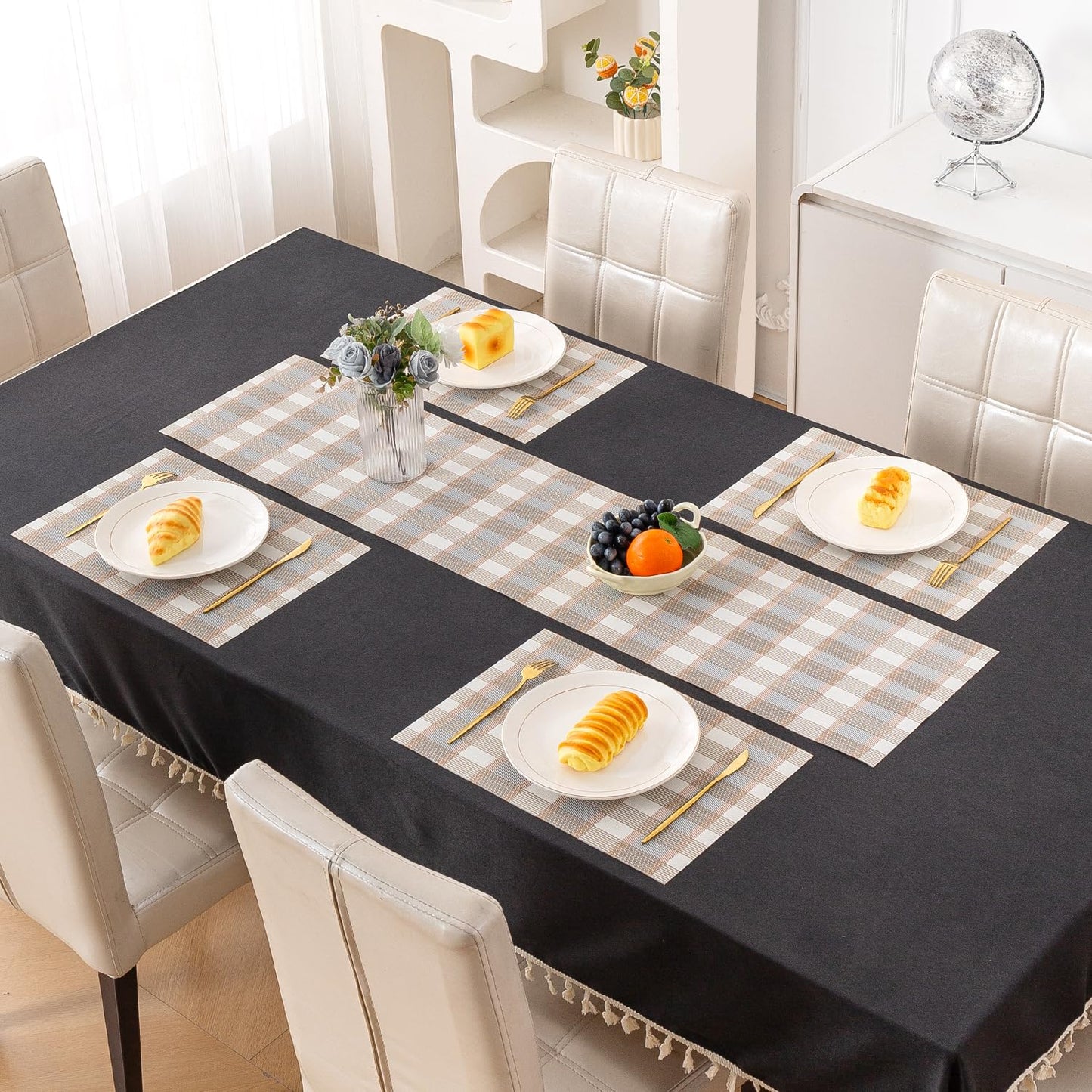 Classic Checks PVC Washable Mats for Dining Table - Stone Brown