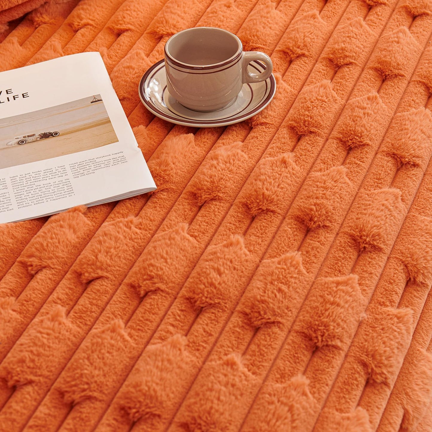 Luxury Waxy Faux Rabbit Fluffy Plush Sofa Throw, Amber Gold