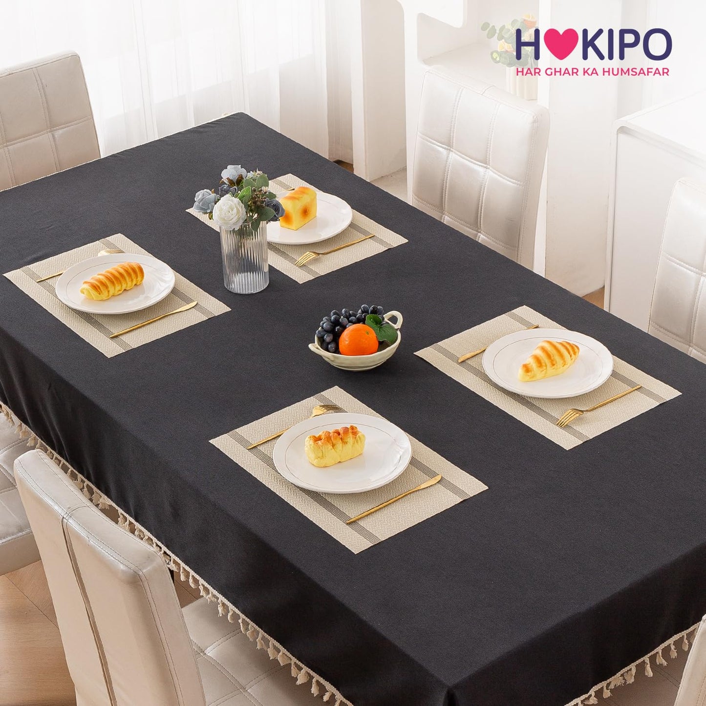 Chevron Stripes PVC Mats for Dining Table - Buttercream Beige