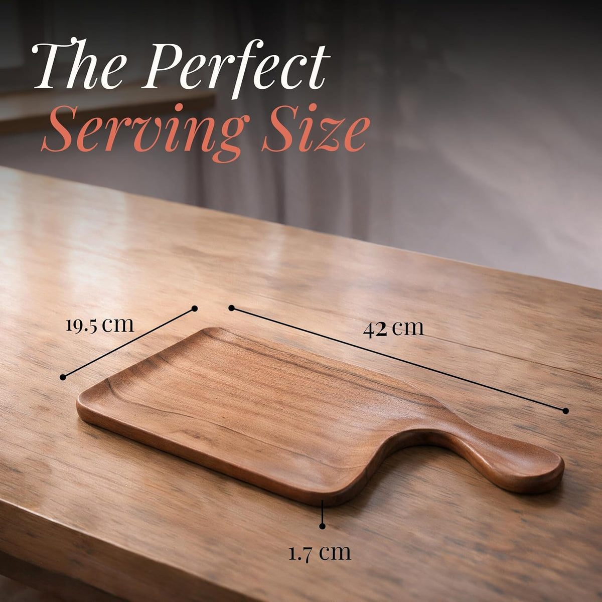 HOKIPO Arbor Acacia Wood Serving Board with Handle, Platter, 42 x 19.5 cm - image 6
