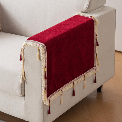 Serenity Tassel Chenille Sofa Cover with Tassel – Crimson Ruby