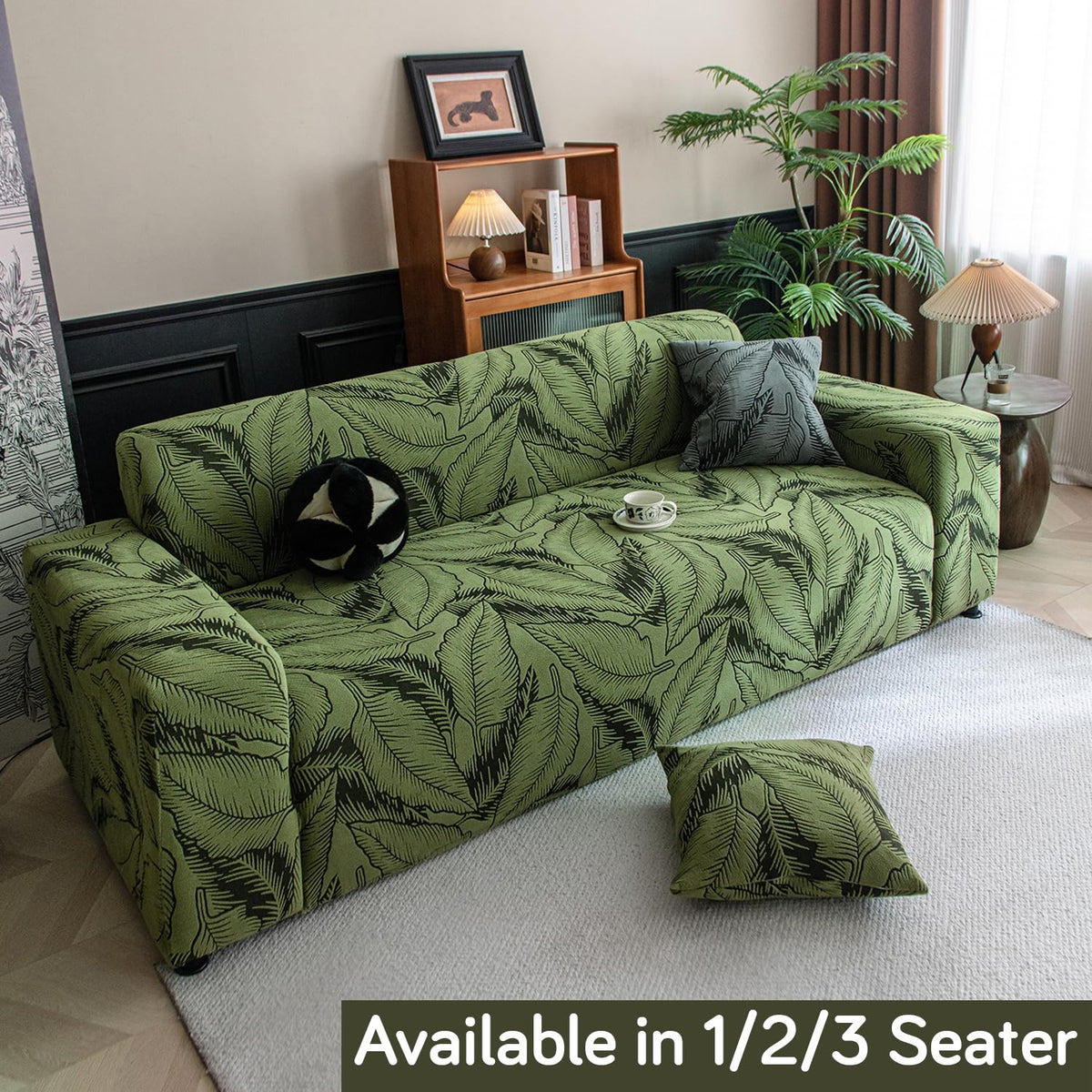 Buy Stylish olive green colour dual tone series knitting jacquard sofa cover​s

