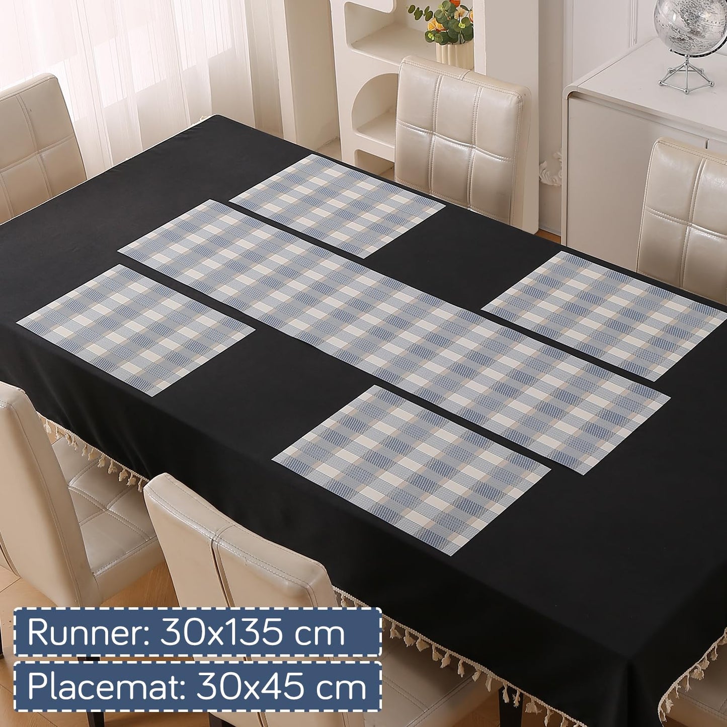Classic Checks PVC Washable Mats for Dining Table - Pacific Blue