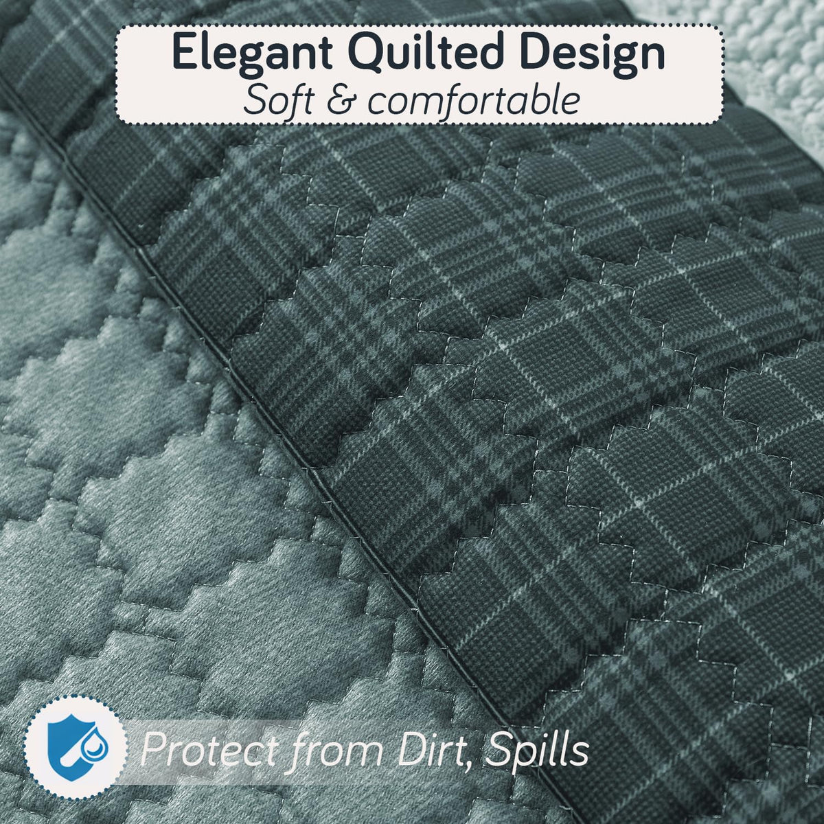 'Comfort Grid Series' Premium Quilted 5 (3+1+1) Seater Sofa Cover Set with Foam Filling | Oriental Blue