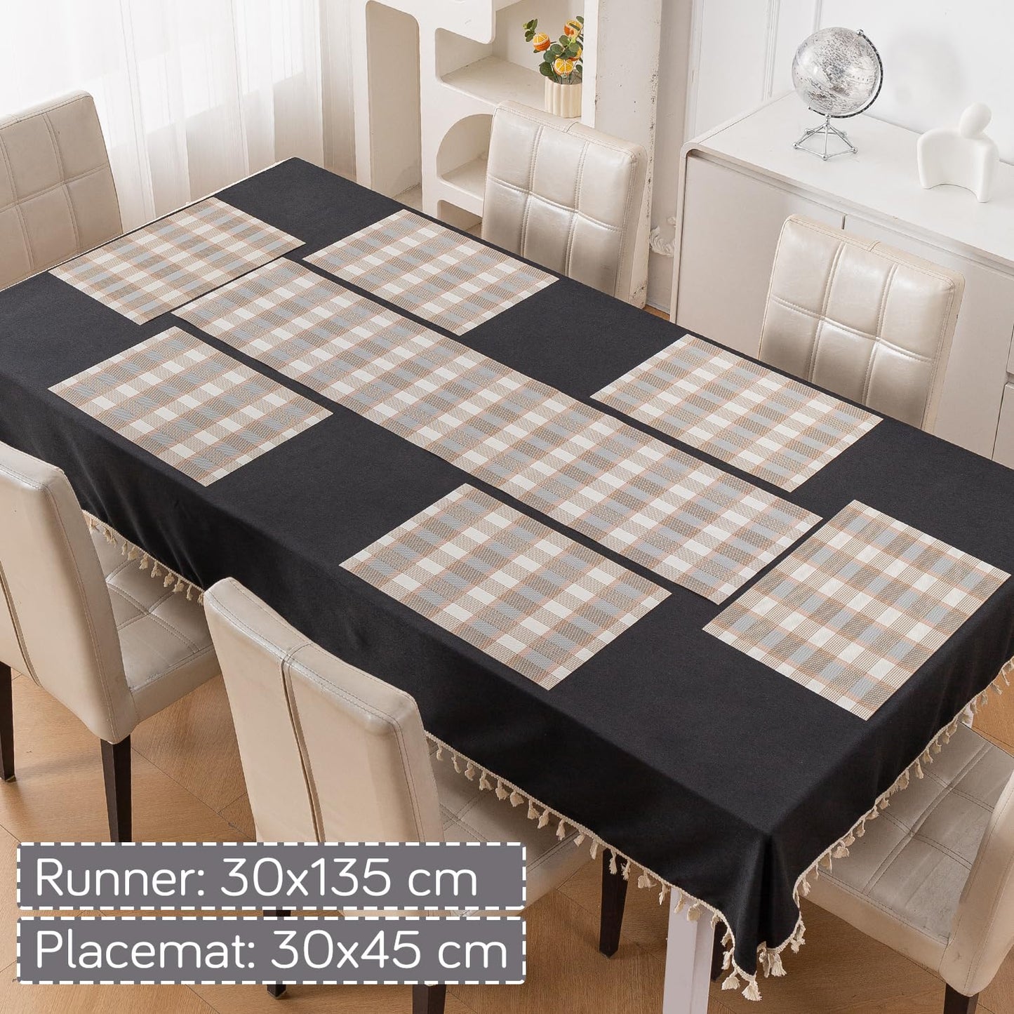 Classic Checks PVC Washable Mats for Dining Table - Stone Brown