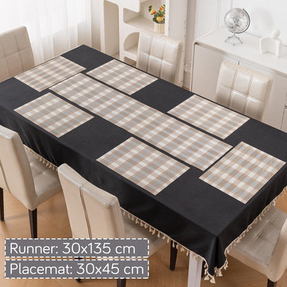 Classic Checks PVC Washable Mats for Dining Table - Stone Brown