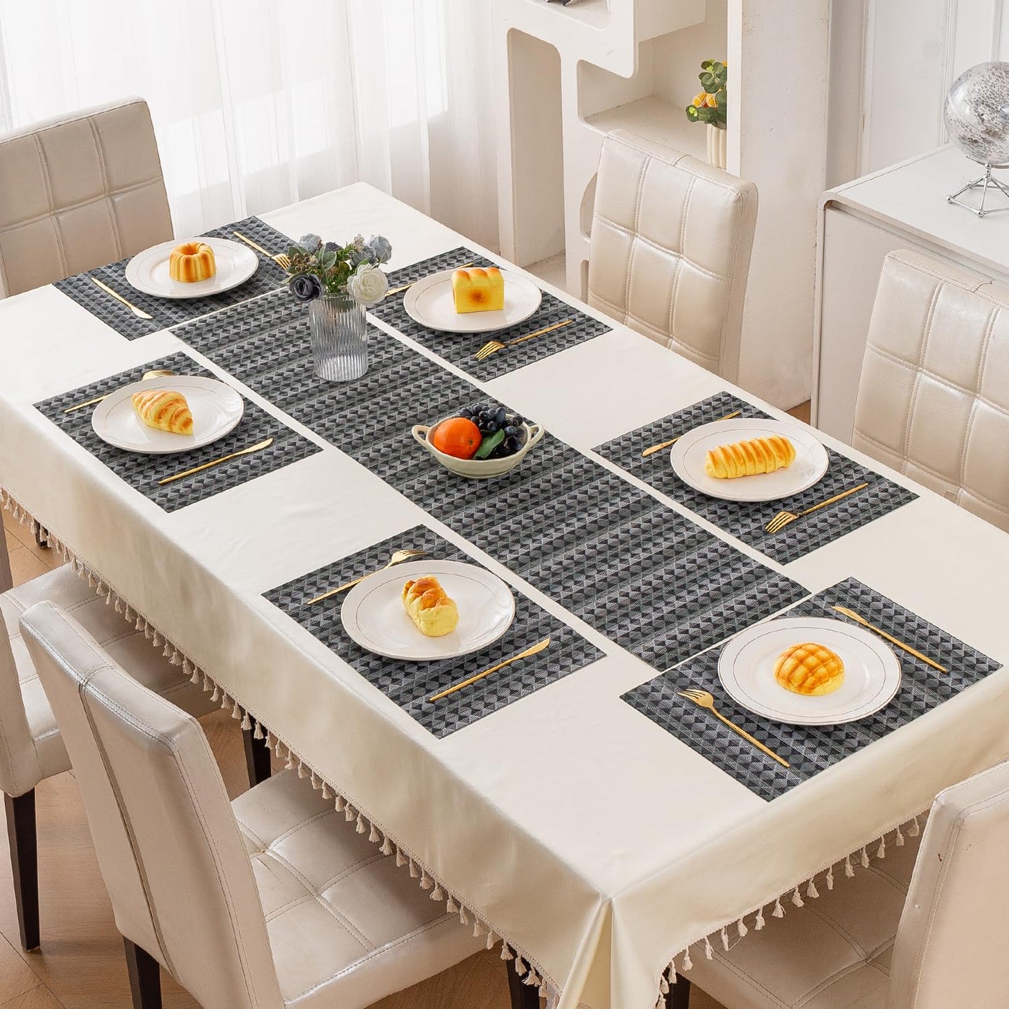 RhombusEcho Washable PVC Mats for Dining Table - Intense Grey