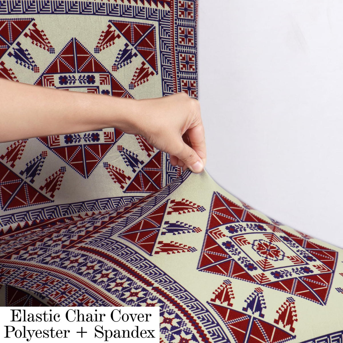 Polyester Dining Chair Covers Set of 4/6 with Matching Tablecloth, Tribal Maroon