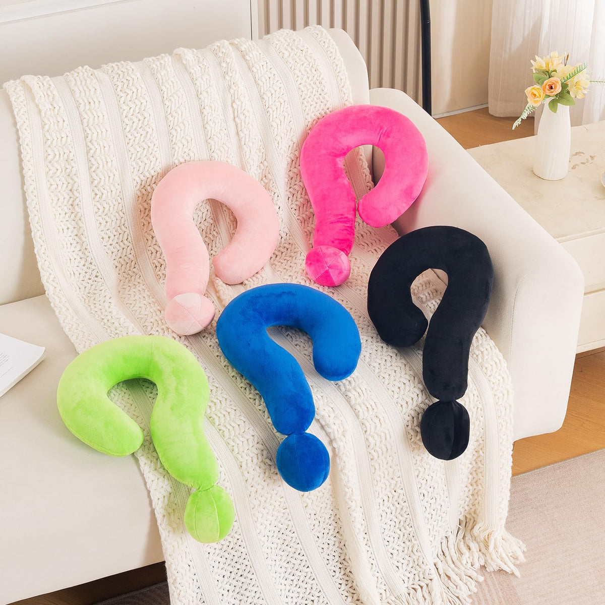 HOKIPO Small Question Mark Neck Pillow for Travel & Home, Black
