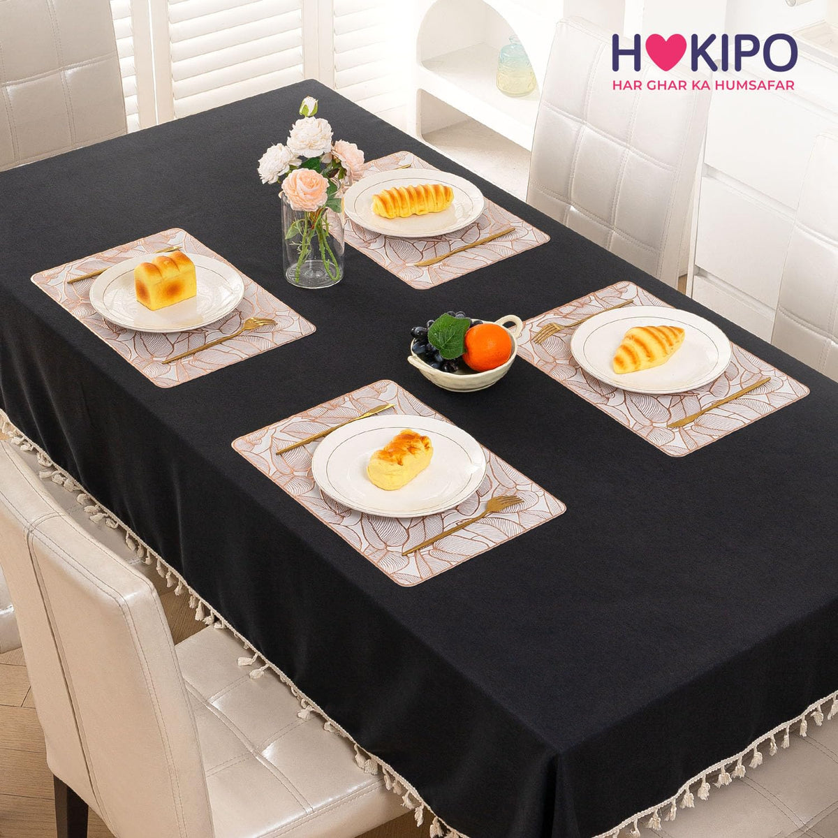 Metallic Glow Shining Mats for Dining Table, Philodendron Leaves - Copper
